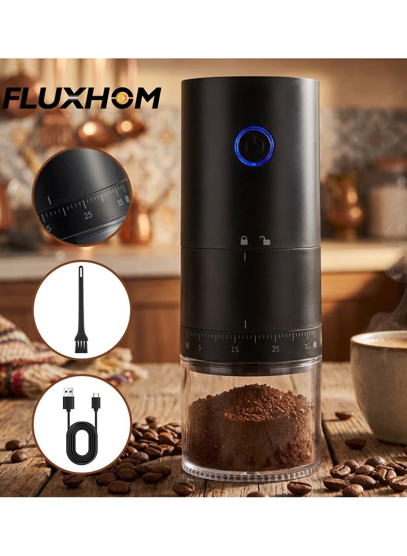 فلوكسهوم مطحنة قهوة كهربائية قابلة للشحن، طاحونة بمسنّنات (Burr) مع 38 إعداد طحن دقيق، مسنّنات مخروطية خزفية، شحن USB-C، محمولة للمنزل والسفر والتخييم - Image 1